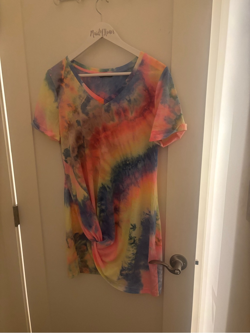 Tie-Dye V-Neck Short Sleeve Dress - Multicolor